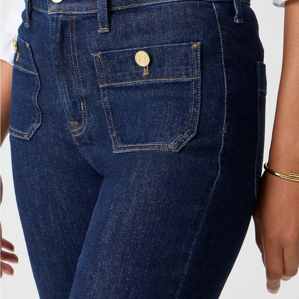 J. Crew High-Rise Dark Indigo Jeans with Gold-Tone Buttons Sailor style SZ-30
